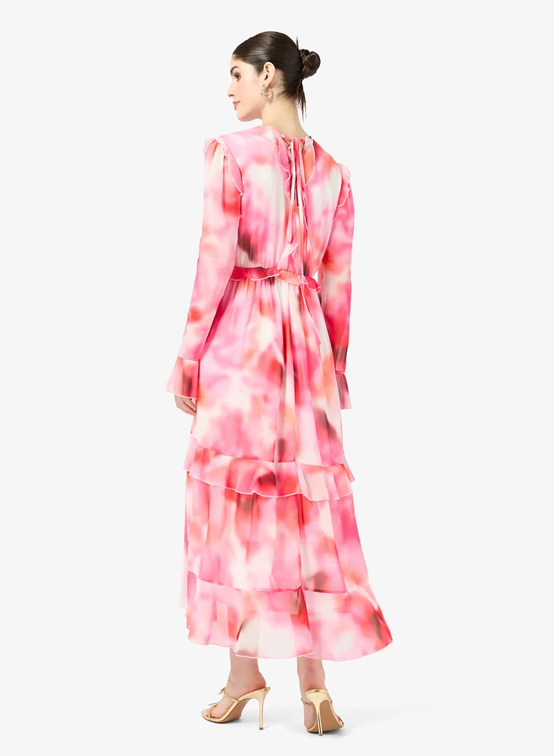 ستايل تشيت فستان ميدي بكشكش وياقة على شكل حرف